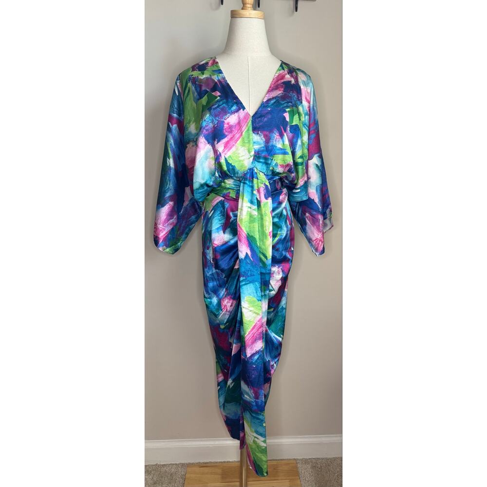 Flying Tomato On The Horizon Satin Midi Brushstroke Dress sz S - Picture 2 of 5